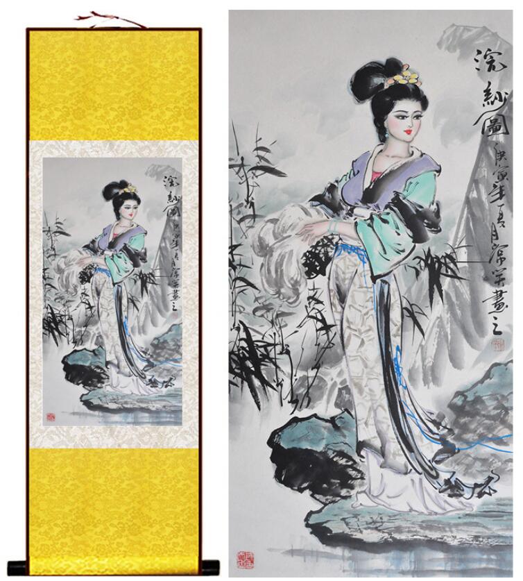 Chinese Art Scroll Painting Pretty Girls Beautiful Women Ancient Silk Picture Wall Ideas 12854-Chinese Style Finds™