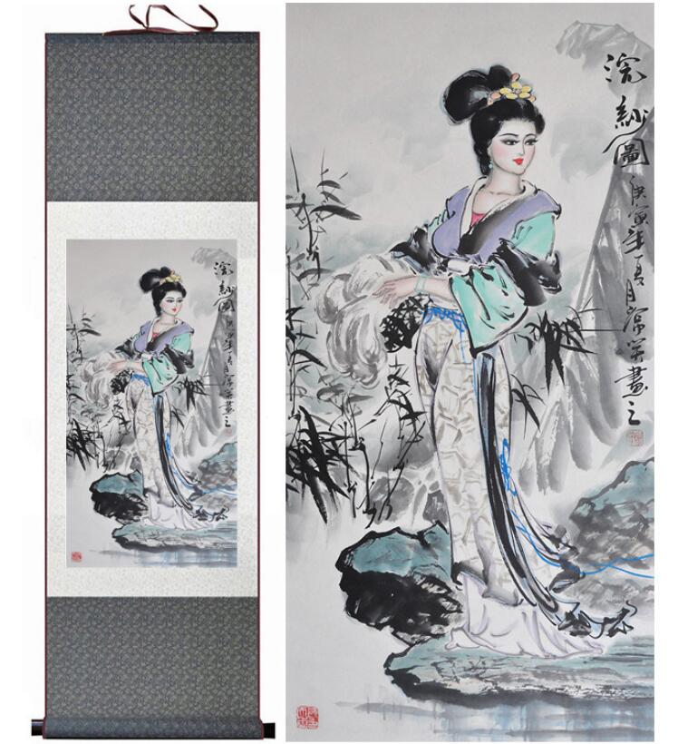 Chinese Art Scroll Painting Pretty Girls Beautiful Women Ancient Silk Picture Wall Ideas 12854-Chinese Style Finds™