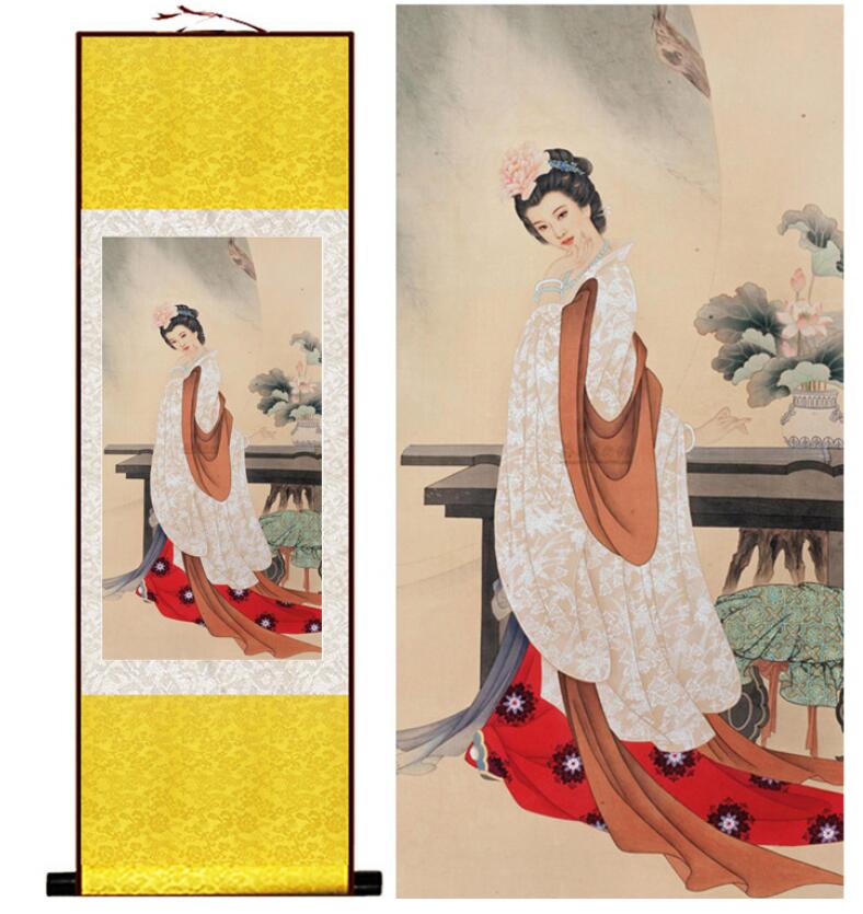 Chinese Art Scroll Painting Pretty Girls Beautiful Women Ancient Silk Picture Wall Ideas 13102-Chinese Style Finds™