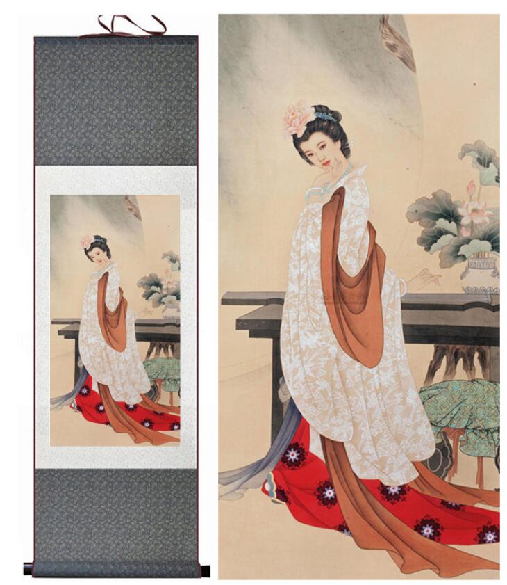 Chinese Art Scroll Painting Pretty Girls Beautiful Women Ancient Silk Picture Wall Ideas 13102-Chinese Style Finds™