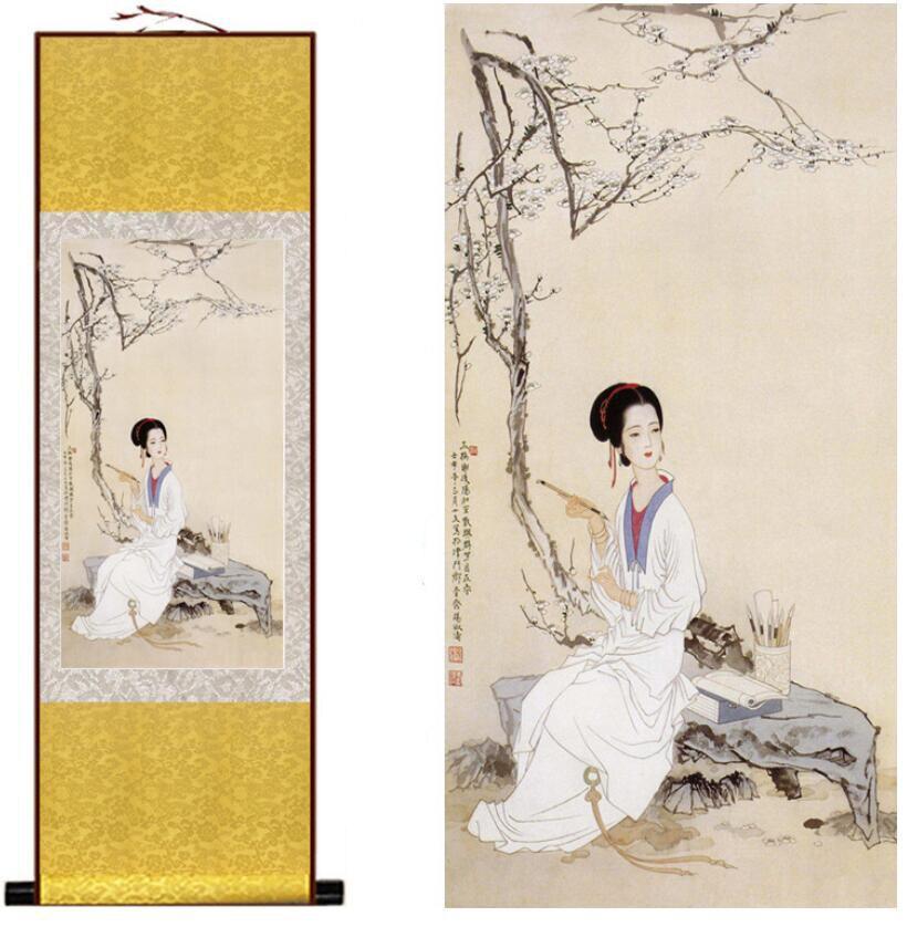 Chinese Art Scroll Painting Pretty Girls Beautiful Women Ancient Silk Picture Wall Ideas 13198-Chinese Style Finds™