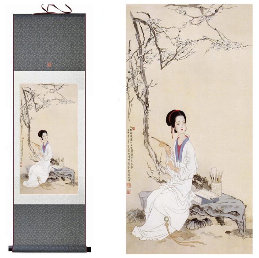 Chinese Art Scroll Painting Pretty Girls Beautiful Women Ancient Silk Picture Wall Ideas 13198-Chinese Style Finds™