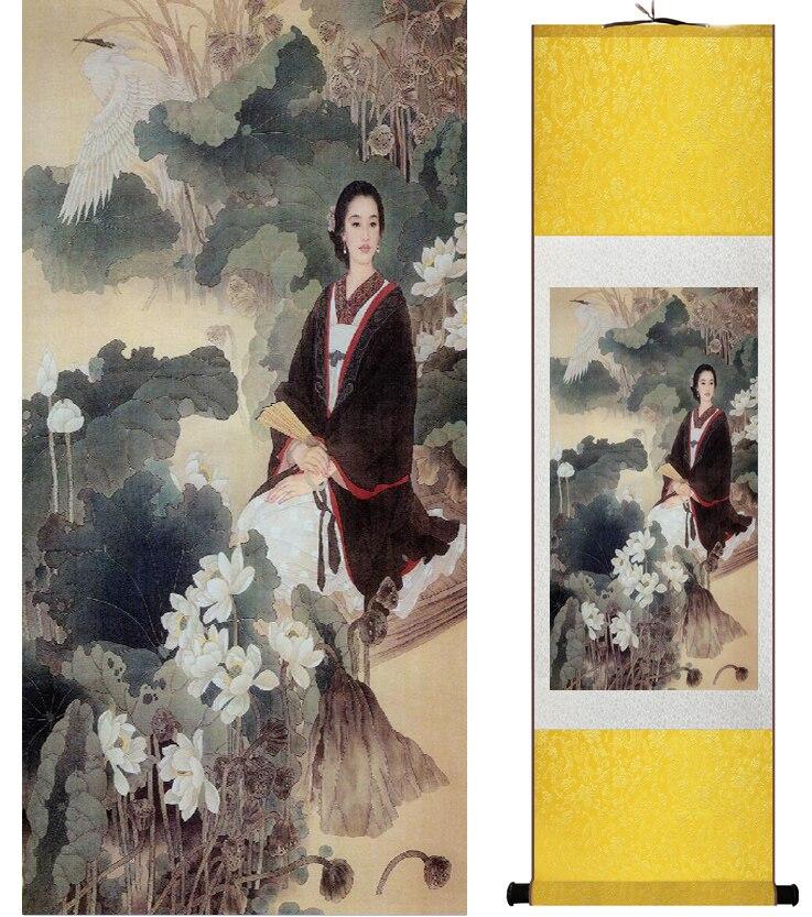 Chinese Art Scroll Painting Pretty Girls Beautiful Women Ancient Silk Picture Wall Ideas 14410-Chinese Style Finds™