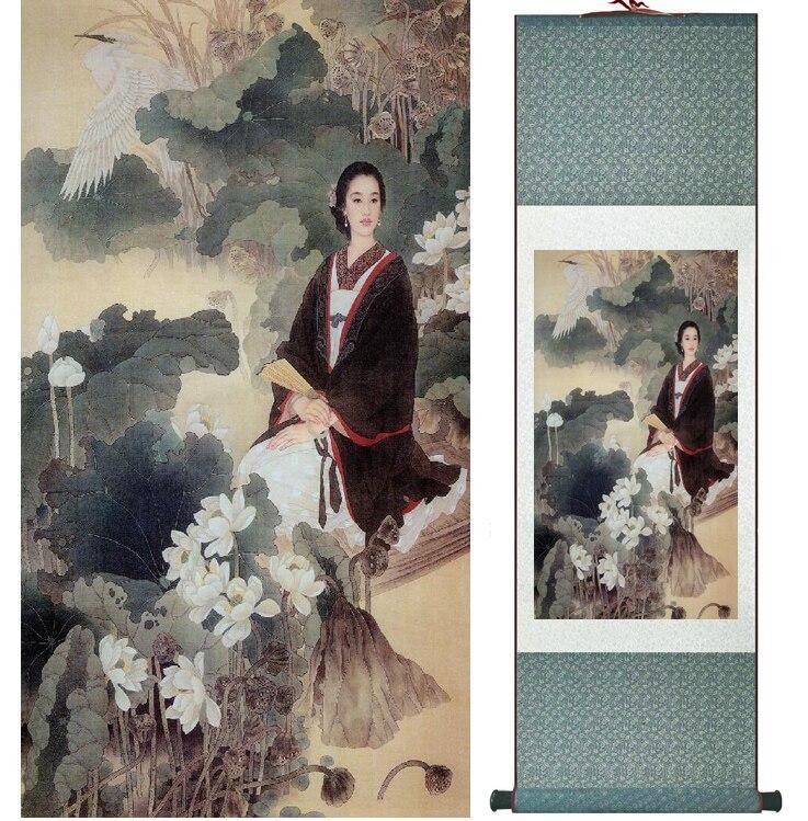 Chinese Art Scroll Painting Pretty Girls Beautiful Women Ancient Silk Picture Wall Ideas 14410-Chinese Style Finds™