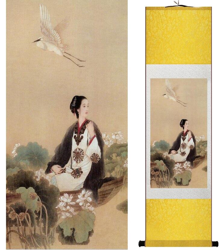 Chinese Art Scroll Painting Pretty Girls Beautiful Women Ancient Silk Picture Wall Ideas 14414-Chinese Style Finds™