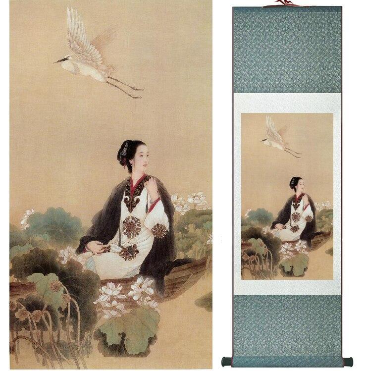 Chinese Art Scroll Painting Pretty Girls Beautiful Women Ancient Silk Picture Wall Ideas 14414-Chinese Style Finds™