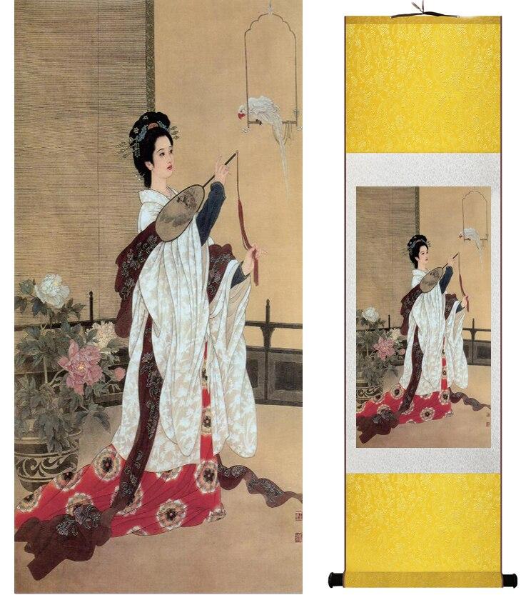 Chinese Art Scroll Painting Pretty Girls Beautiful Women Ancient Silk Picture Wall Ideas 14418-Chinese Style Finds™