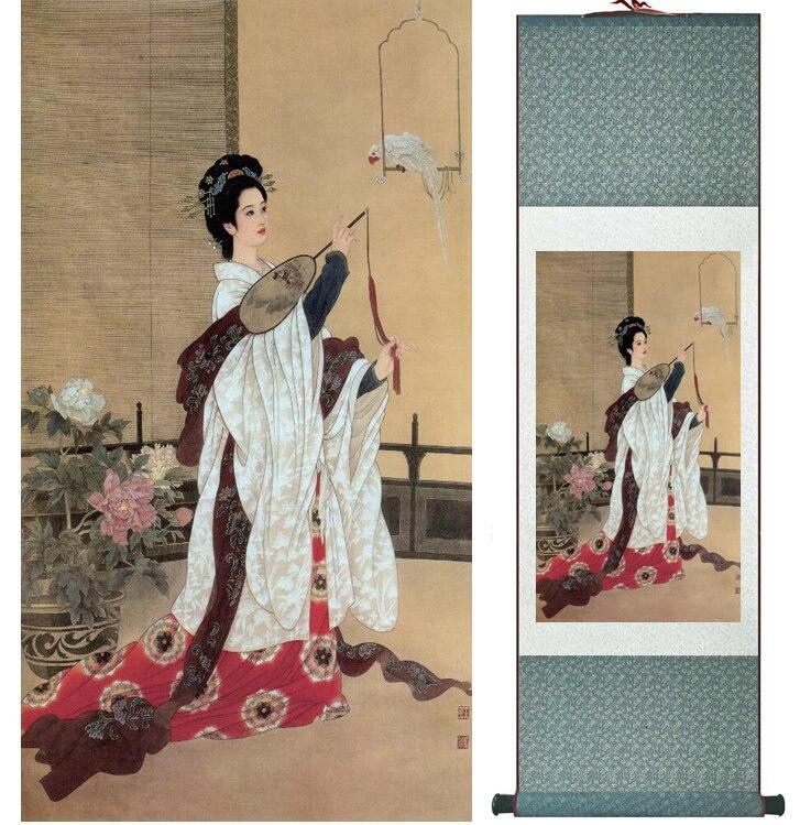 Chinese Art Scroll Painting Pretty Girls Beautiful Women Ancient Silk Picture Wall Ideas 14418-Chinese Style Finds™