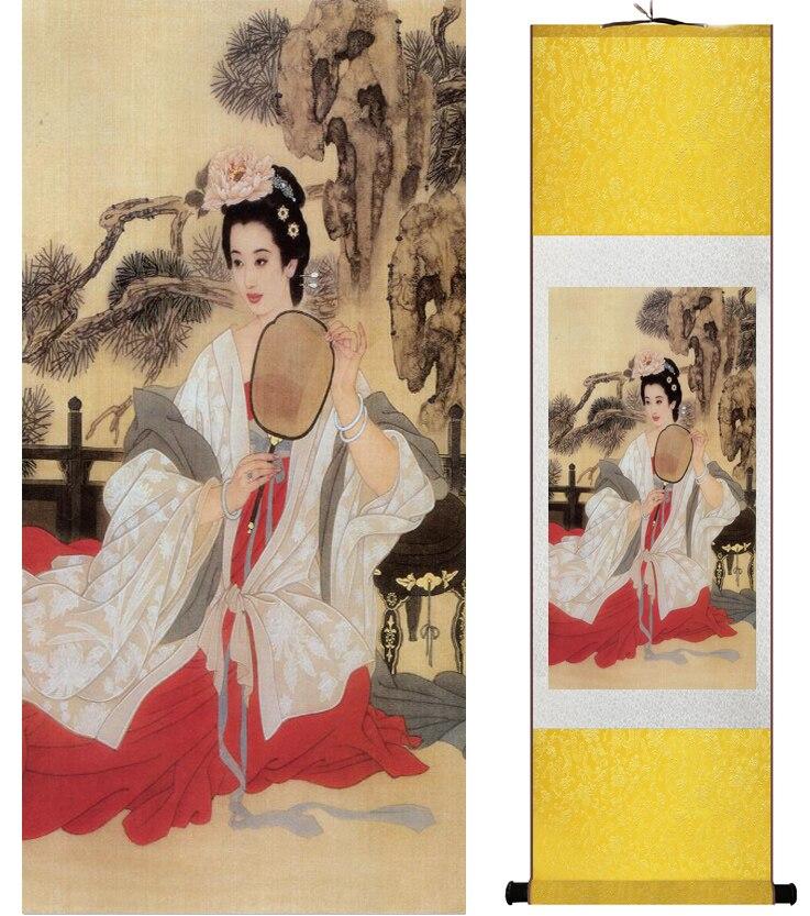 Chinese Art Scroll Painting Pretty Girls Beautiful Women Ancient Silk Picture Wall Ideas 14422-Chinese Style Finds™