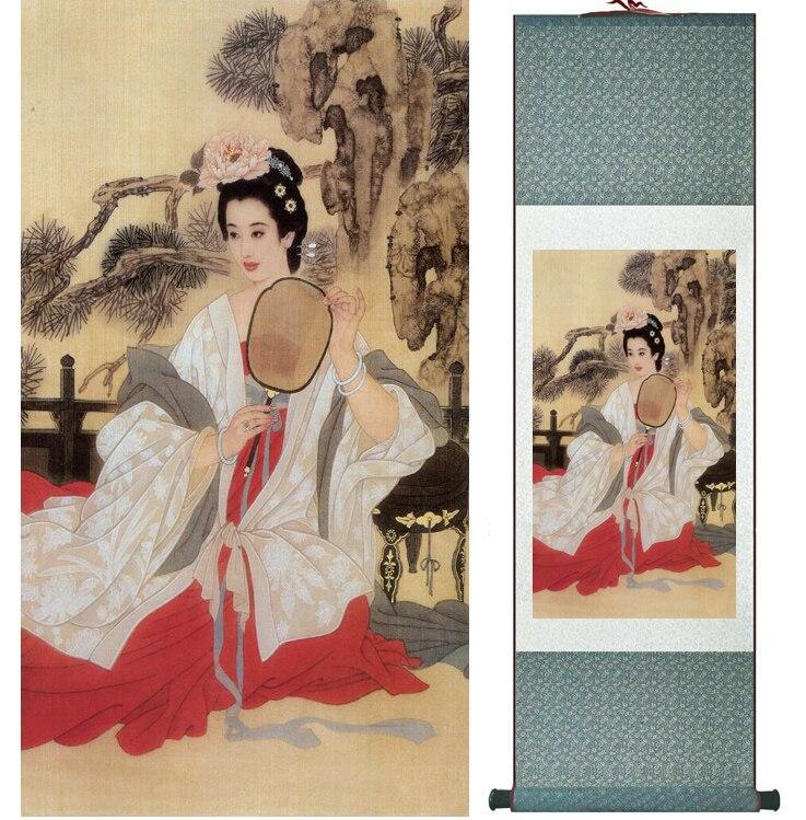 Chinese Art Scroll Painting Pretty Girls Beautiful Women Ancient Silk Picture Wall Ideas 14422-Chinese Style Finds™