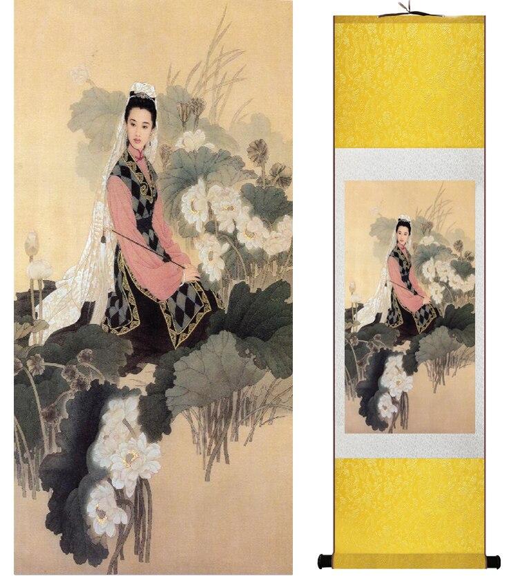 Chinese Art Scroll Painting Pretty Girls Beautiful Women Ancient Silk Picture Wall Ideas 14426-Chinese Style Finds™