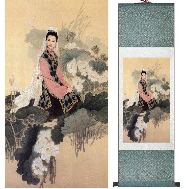 Chinese Art Scroll Painting Pretty Girls Beautiful Women Ancient Silk Picture Wall Ideas 14426-Chinese Style Finds™