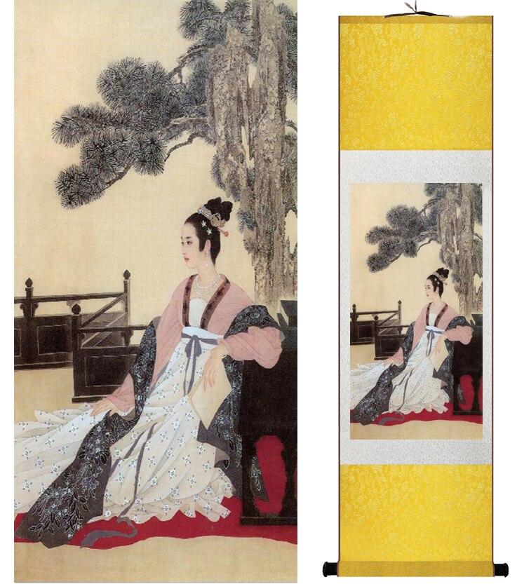 Chinese Art Scroll Painting Pretty Girls Beautiful Women Ancient Silk Picture Wall Ideas 14430-Chinese Style Finds™