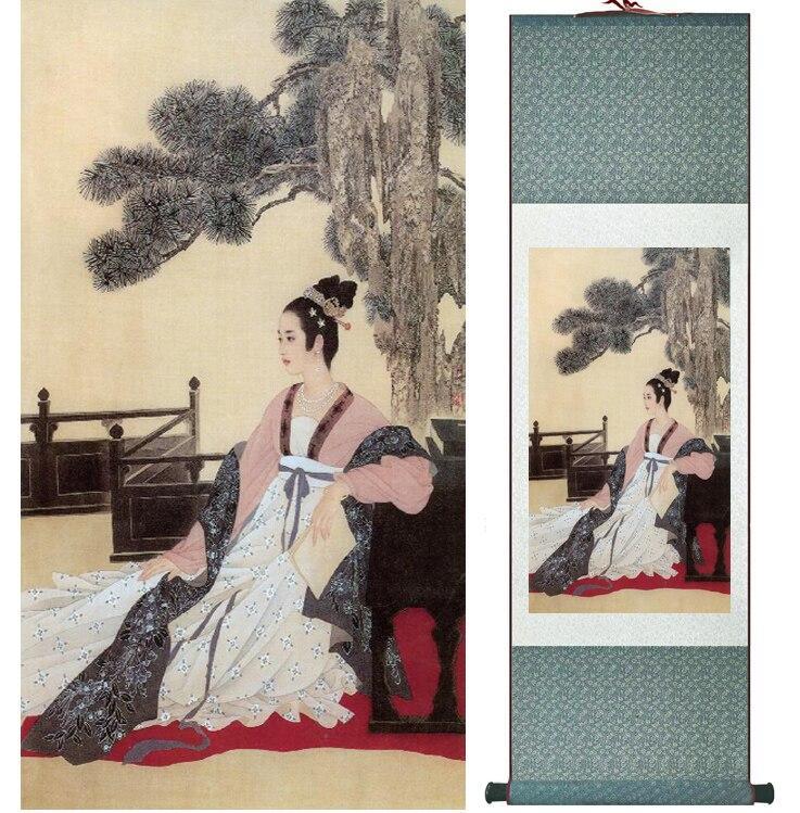 Chinese Art Scroll Painting Pretty Girls Beautiful Women Ancient Silk Picture Wall Ideas 14430-Chinese Style Finds™