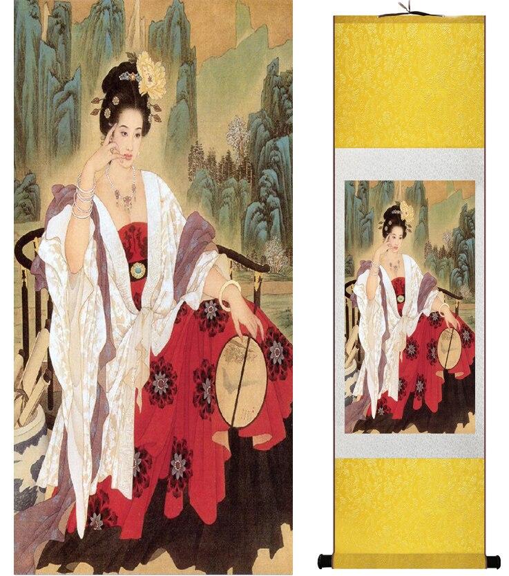 Chinese Art Scroll Painting Pretty Girls Beautiful Women Ancient Silk Picture Wall Ideas 14434-Chinese Style Finds™