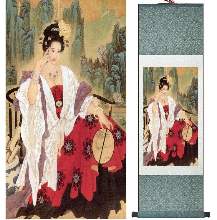 Chinese Art Scroll Painting Pretty Girls Beautiful Women Ancient Silk Picture Wall Ideas 14434-Chinese Style Finds™