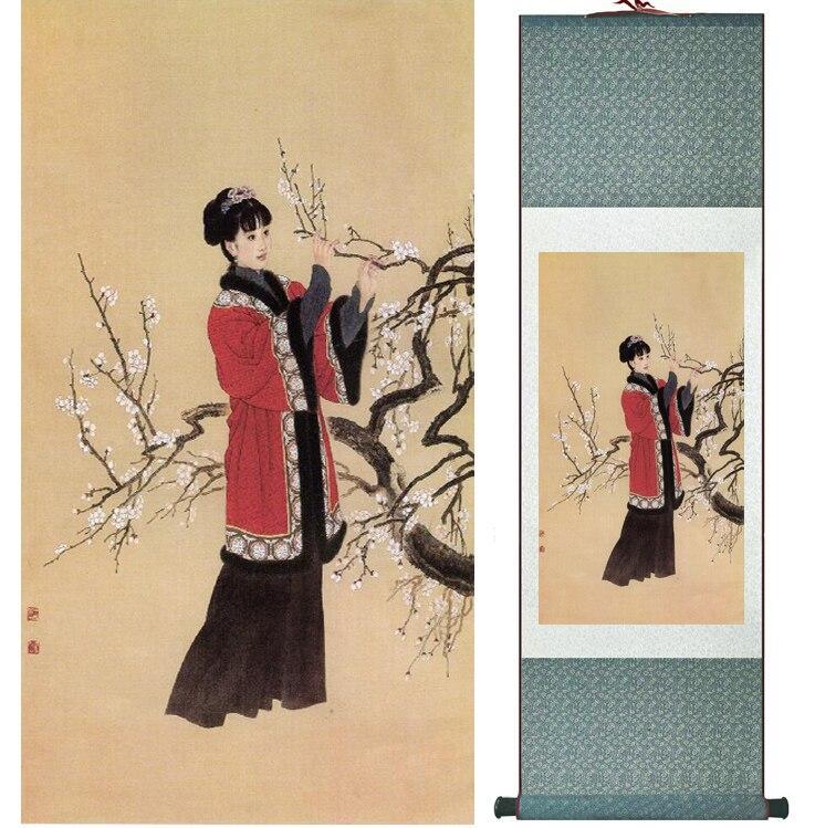 Chinese Art Scroll Painting Pretty Girls Beautiful Women Ancient Silk Picture Wall Ideas 14438-Chinese Style Finds™