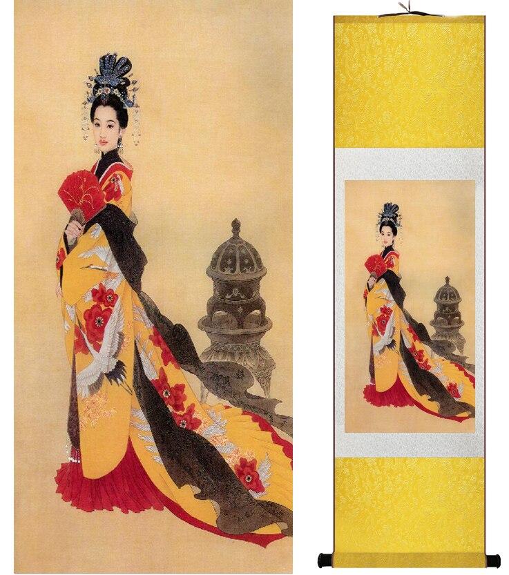 Chinese Art Scroll Painting Pretty Girls Beautiful Women Ancient Silk Picture Wall Ideas 14442-Chinese Style Finds™