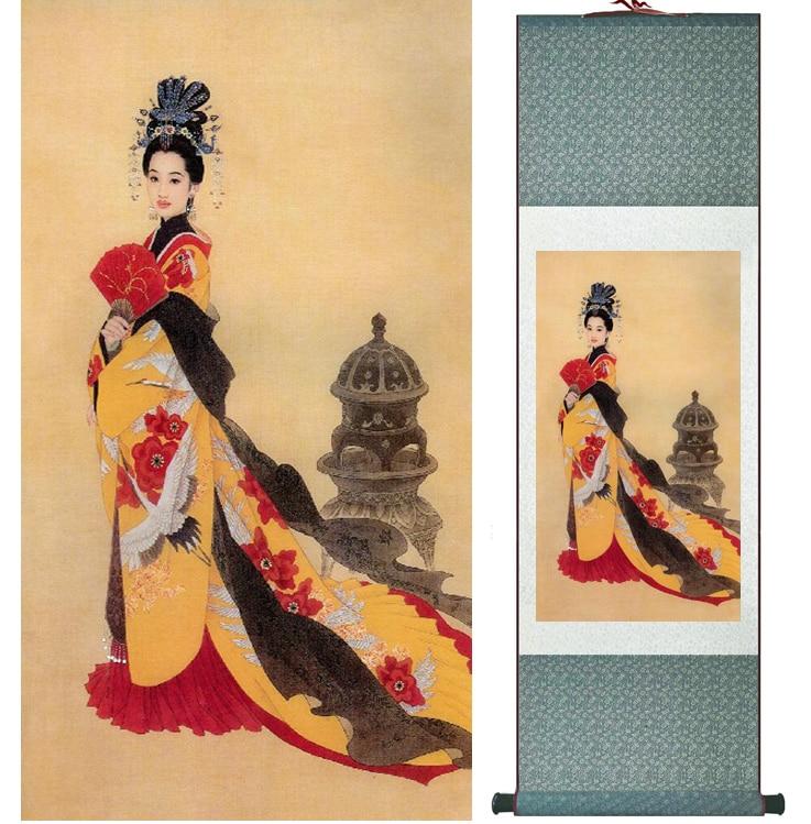 Chinese Art Scroll Painting Pretty Girls Beautiful Women Ancient Silk Picture Wall Ideas 14442-Chinese Style Finds™