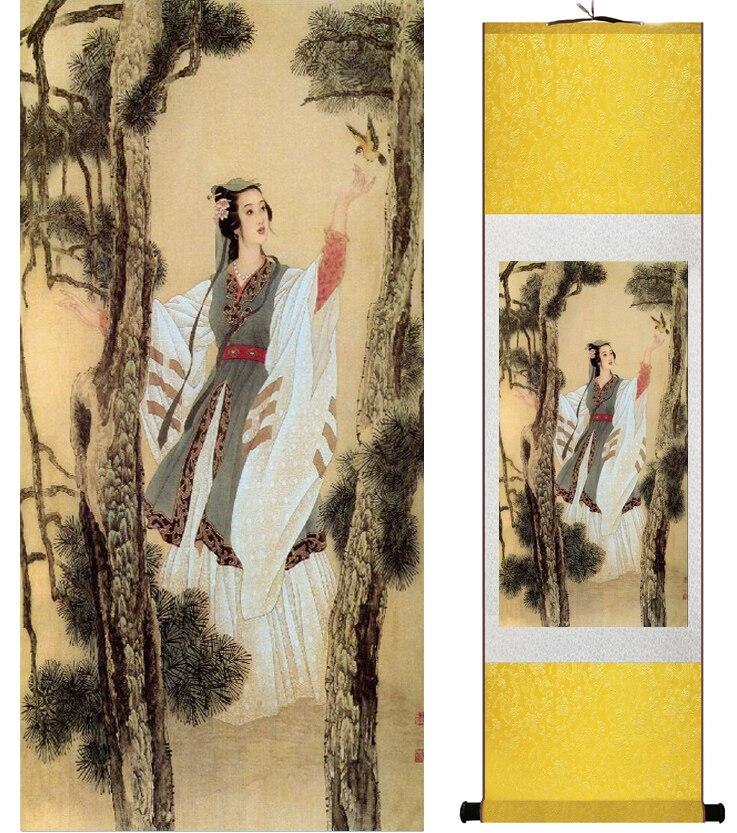 Chinese Art Scroll Painting Pretty Girls Beautiful Women Ancient Silk Picture Wall Ideas 14446-Chinese Style Finds™