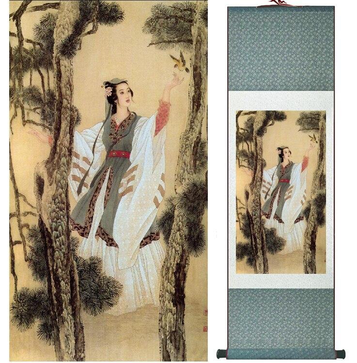 Chinese Art Scroll Painting Pretty Girls Beautiful Women Ancient Silk Picture Wall Ideas 14446-Chinese Style Finds™