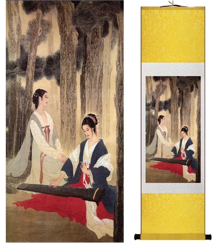 Chinese Art Scroll Painting Pretty Girls Beautiful Women Ancient Silk Picture Wall Ideas 14450-Chinese Style Finds™