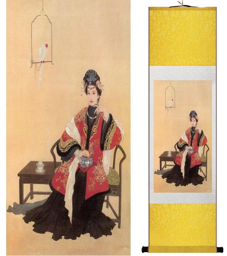 Chinese Art Scroll Painting Pretty Girls Beautiful Women Ancient Silk Picture Wall Ideas 14454-Chinese Style Finds™