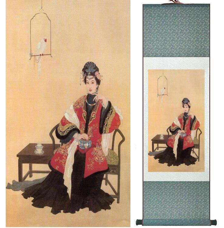 Chinese Art Scroll Painting Pretty Girls Beautiful Women Ancient Silk Picture Wall Ideas 14454-Chinese Style Finds™