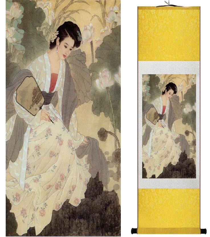 Chinese Art Scroll Painting Pretty Girls Beautiful Women Ancient Silk Picture Wall Ideas 14458-Chinese Style Finds™