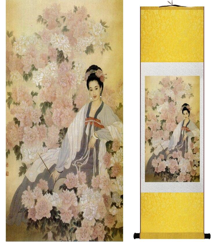 Chinese Art Scroll Painting Pretty Girls Beautiful Women Ancient Silk Picture Wall Ideas 14462-Chinese Style Finds™