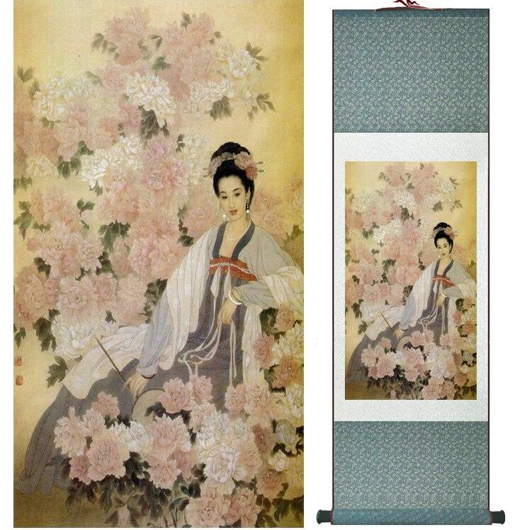 Chinese Art Scroll Painting Pretty Girls Beautiful Women Ancient Silk Picture Wall Ideas 14462-Chinese Style Finds™