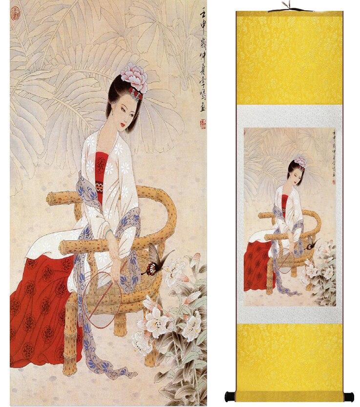 Chinese Art Scroll Painting Pretty Girls Beautiful Women Ancient Silk Picture Wall Ideas 14466-Chinese Style Finds™