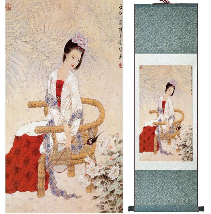 Chinese Art Scroll Painting Pretty Girls Beautiful Women Ancient Silk Picture Wall Ideas 14466-Chinese Style Finds™