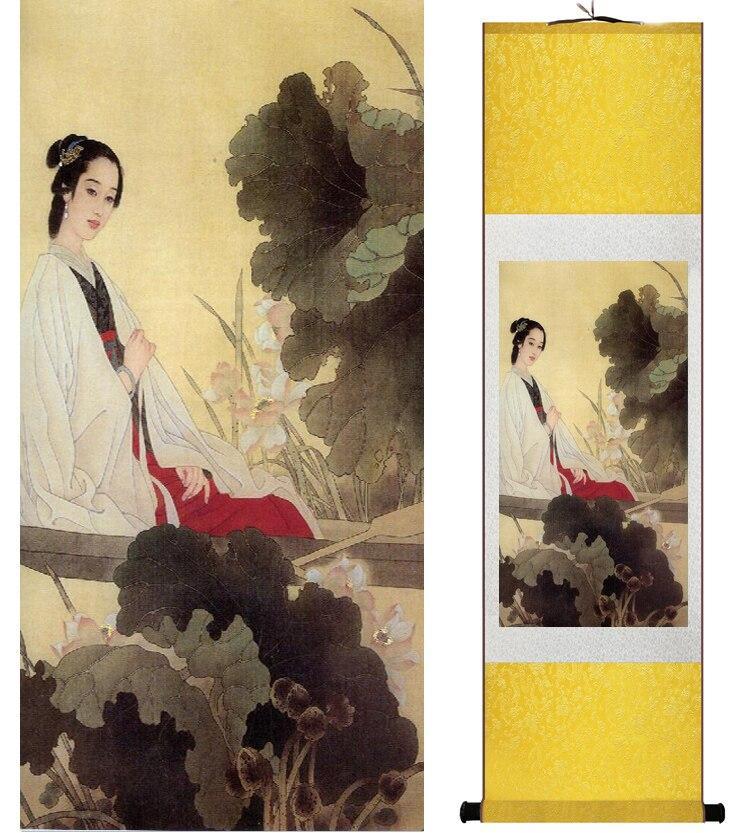 Chinese Art Scroll Painting Pretty Girls Beautiful Women Ancient Silk Picture Wall Ideas 14470-Chinese Style Finds™