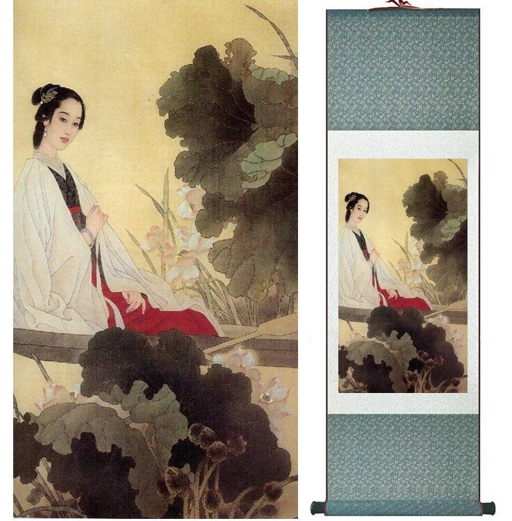 Chinese Art Scroll Painting Pretty Girls Beautiful Women Ancient Silk Picture Wall Ideas 14470-Chinese Style Finds™