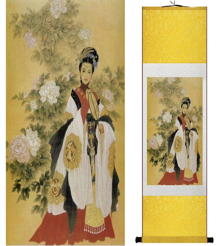 Chinese Art Scroll Painting Pretty Girls Beautiful Women Ancient Silk Picture Wall Ideas 14478-Chinese Style Finds™