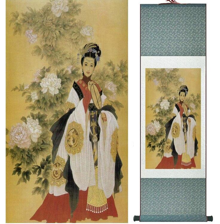 Chinese Art Scroll Painting Pretty Girls Beautiful Women Ancient Silk Picture Wall Ideas 14478-Chinese Style Finds™