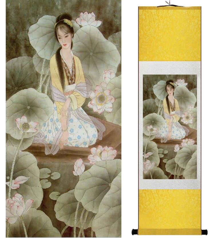 Chinese Art Scroll Painting Pretty Girls Beautiful Women Ancient Silk Picture Wall Ideas 14482-Chinese Style Finds™