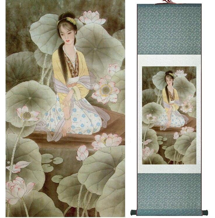 Chinese Art Scroll Painting Pretty Girls Beautiful Women Ancient Silk Picture Wall Ideas 14482-Chinese Style Finds™