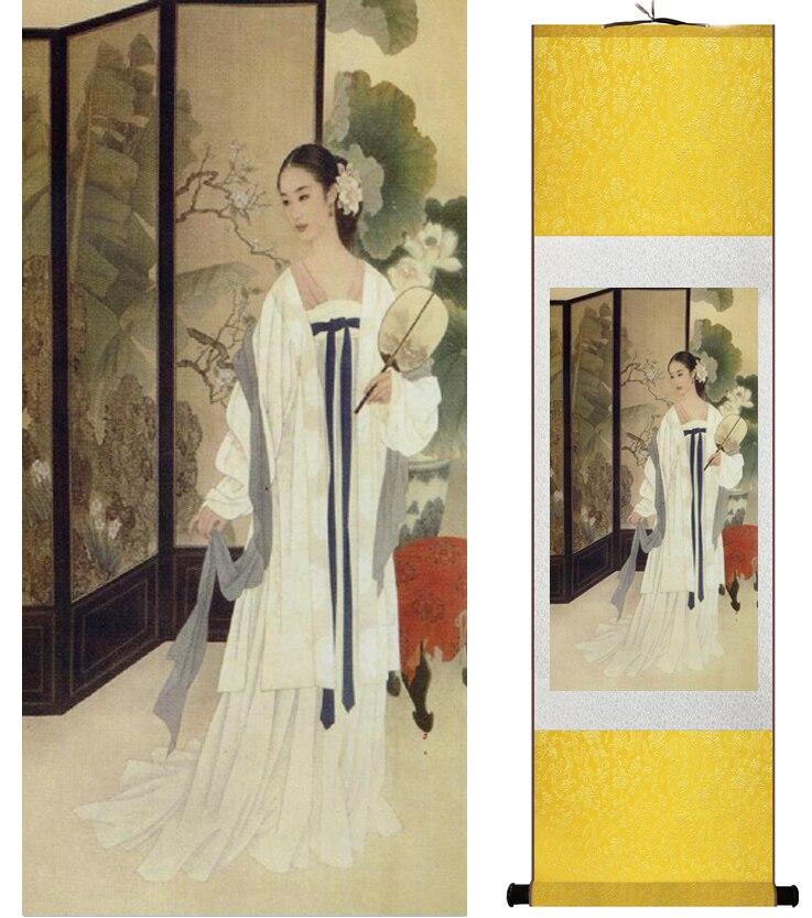 Chinese Art Scroll Painting Pretty Girls Beautiful Women Ancient Silk Picture Wall Ideas 14486-Chinese Style Finds™