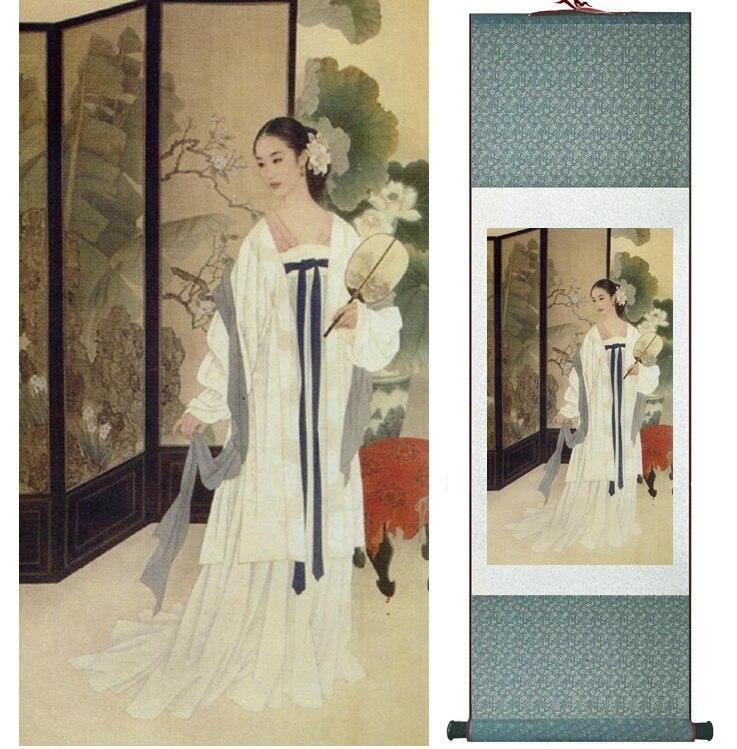 Chinese Art Scroll Painting Pretty Girls Beautiful Women Ancient Silk Picture Wall Ideas 14486-Chinese Style Finds™