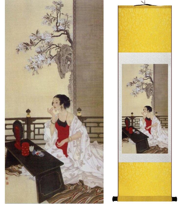 Chinese Art Scroll Painting Pretty Girls Beautiful Women Ancient Silk Picture Wall Ideas 14490-Chinese Style Finds™