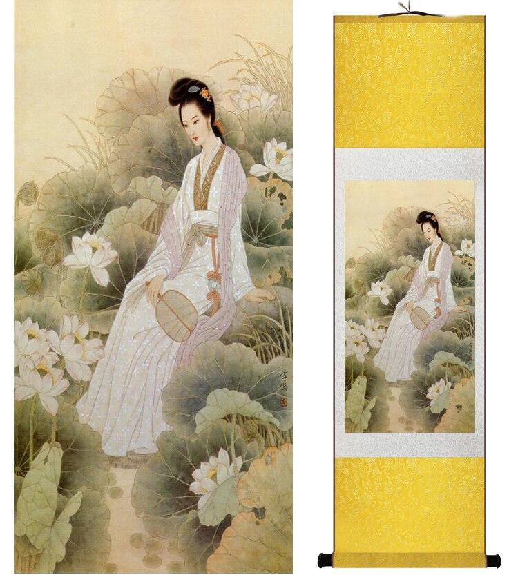 Chinese Art Scroll Painting Pretty Girls Beautiful Women Ancient Silk Picture Wall Ideas 14494-Chinese Style Finds™