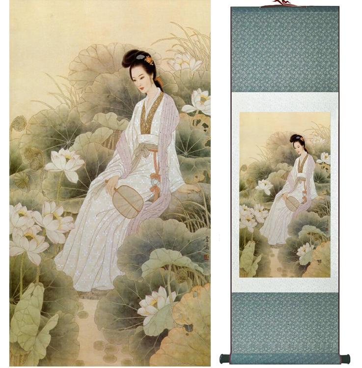 Chinese Art Scroll Painting Pretty Girls Beautiful Women Ancient Silk Picture Wall Ideas 14494-Chinese Style Finds™