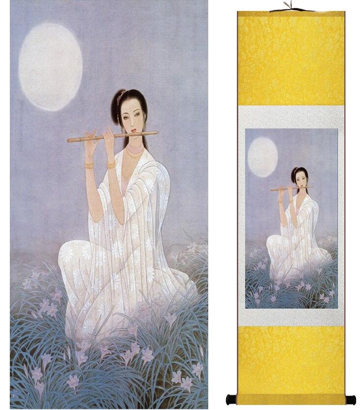 Chinese Art Scroll Painting Pretty Girls Beautiful Women Ancient Silk Picture Wall Ideas 14498-Chinese Style Finds™