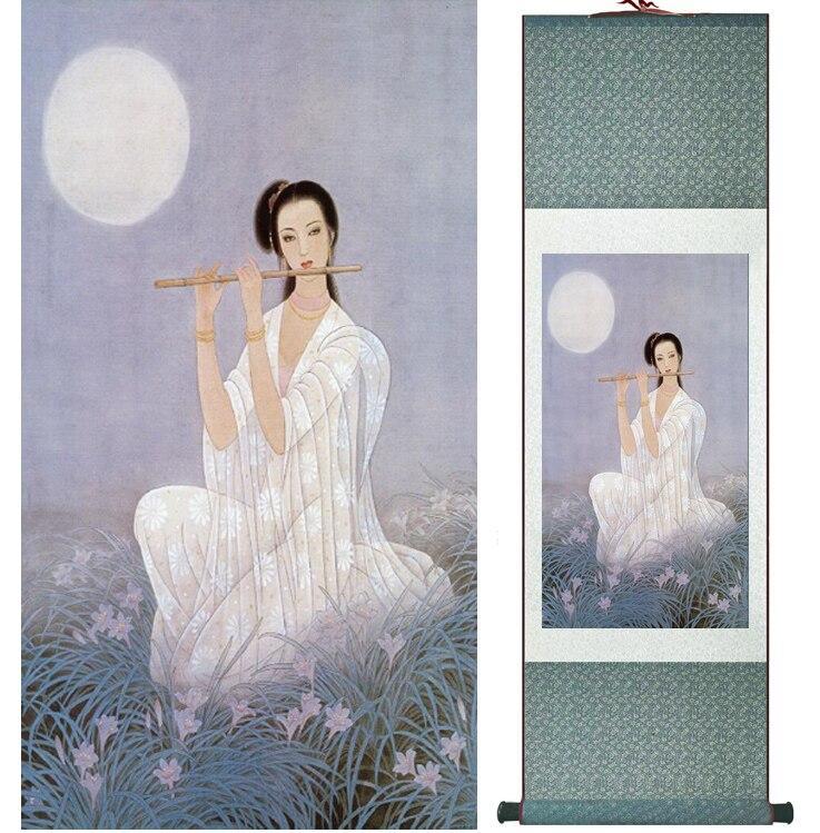 Chinese Art Scroll Painting Pretty Girls Beautiful Women Ancient Silk Picture Wall Ideas 14498-Chinese Style Finds™