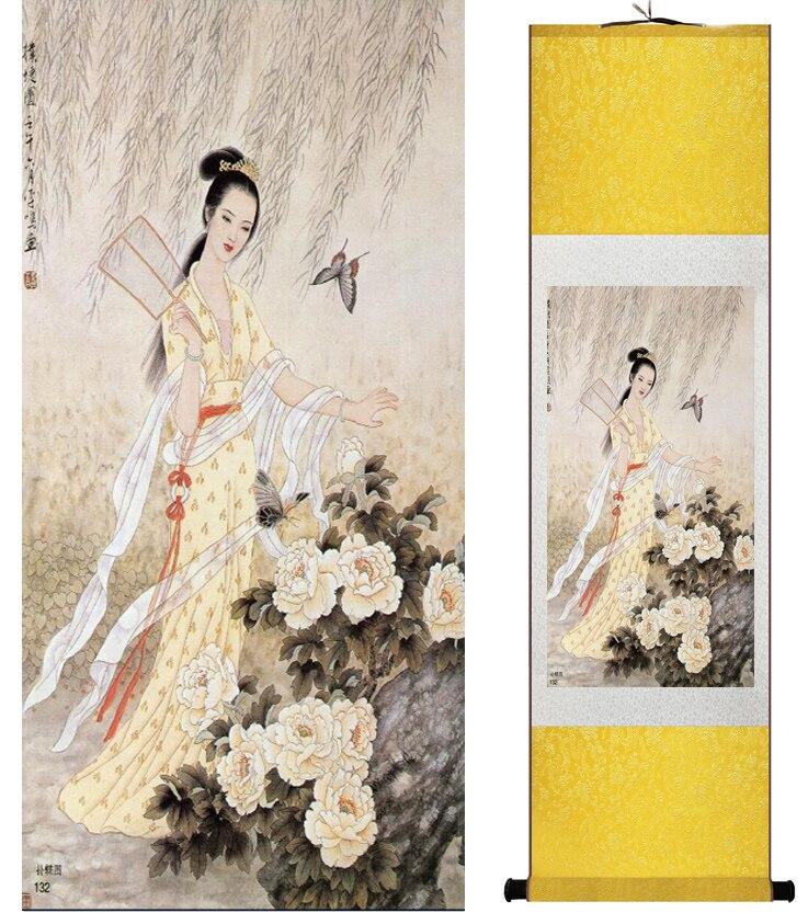 Chinese Art Scroll Painting Pretty Girls Beautiful Women Ancient Silk Picture Wall Ideas 14502-Chinese Style Finds™