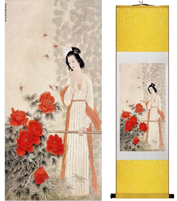 Chinese Art Scroll Painting Pretty Girls Beautiful Women Ancient Silk Picture Wall Ideas 14506-Chinese Style Finds™