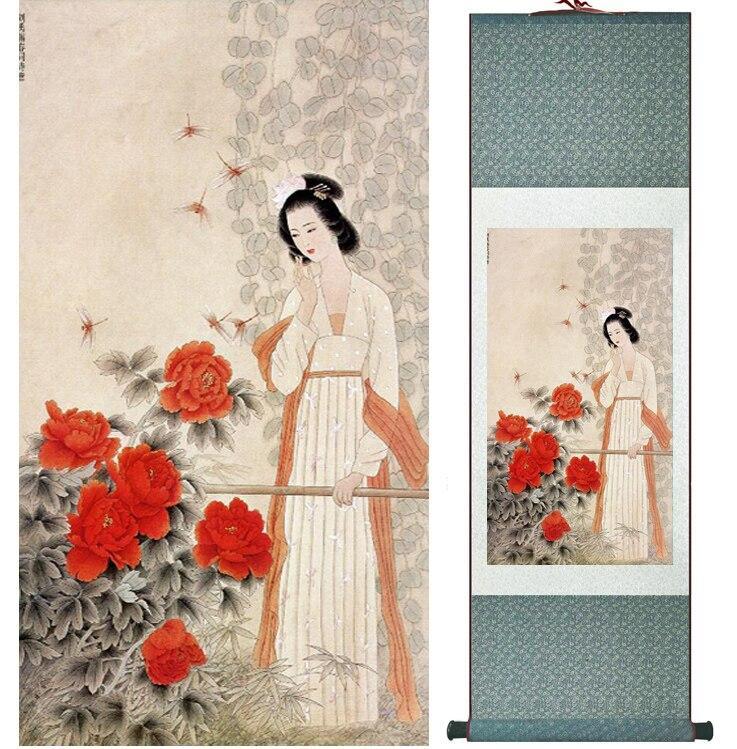 Chinese Art Scroll Painting Pretty Girls Beautiful Women Ancient Silk Picture Wall Ideas 14506-Chinese Style Finds™