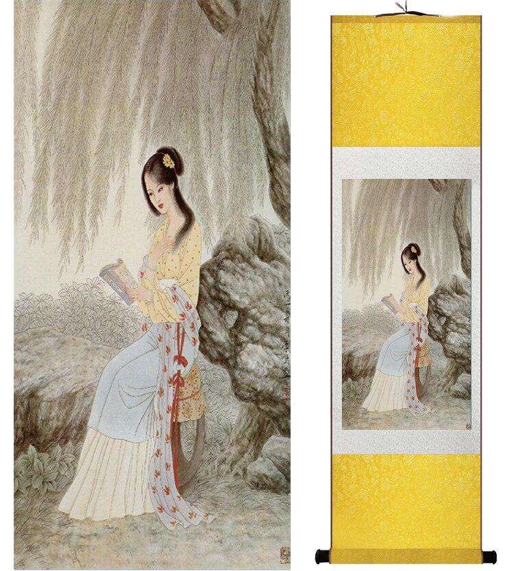 Chinese Art Scroll Painting Pretty Girls Beautiful Women Ancient Silk Picture Wall Ideas 14510-Chinese Style Finds™